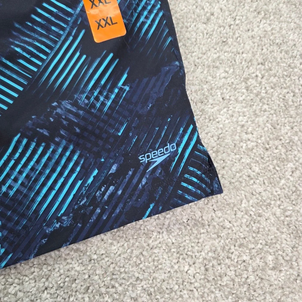 Speedo Men's Navy and Teal Patterned Swim Trunks